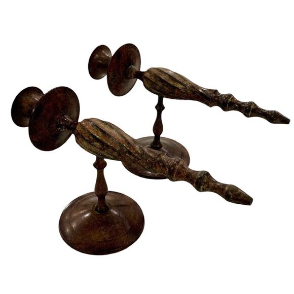 Set of Two Twisted Rust Metal Industrial Iron Candle Wall Sconces - Picture 2 of 7